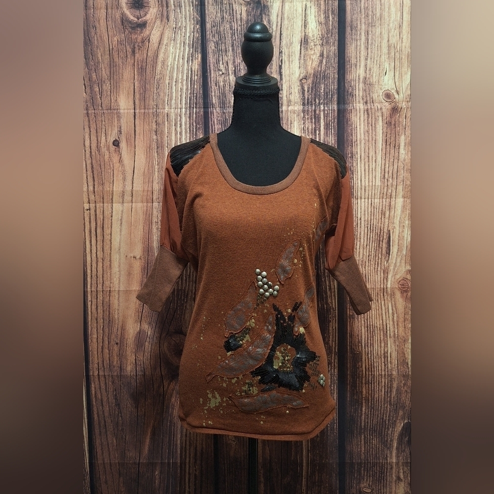 Miss Me Vintage Y2k Beaded Balloon Sleeve Top Womens Size Medium!